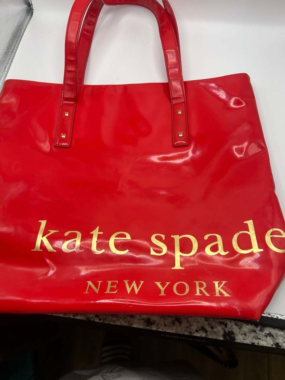 Kate Spade New York Red Patent Leather Logo Tote Bag - Picture 3 of 7